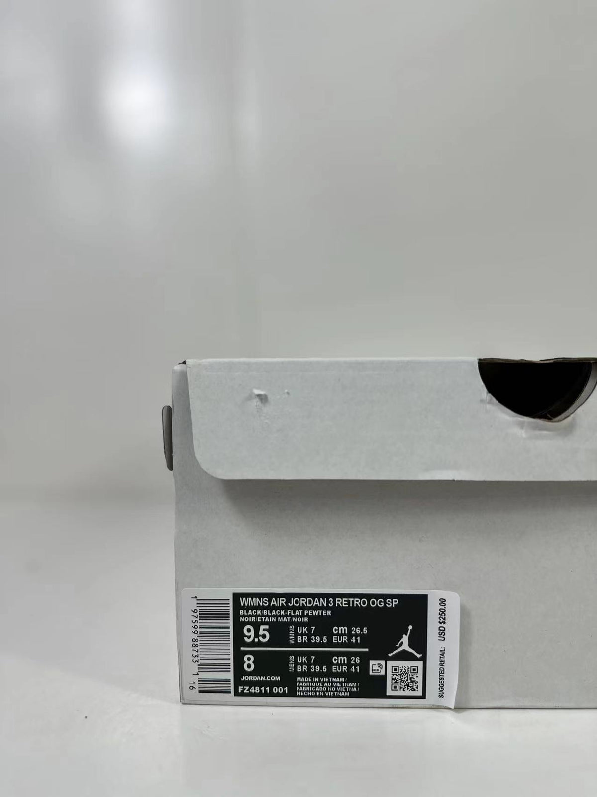 Air Jordan 3 Retro Black Purple FZ8411-001 Sneakers - product image from the listing.