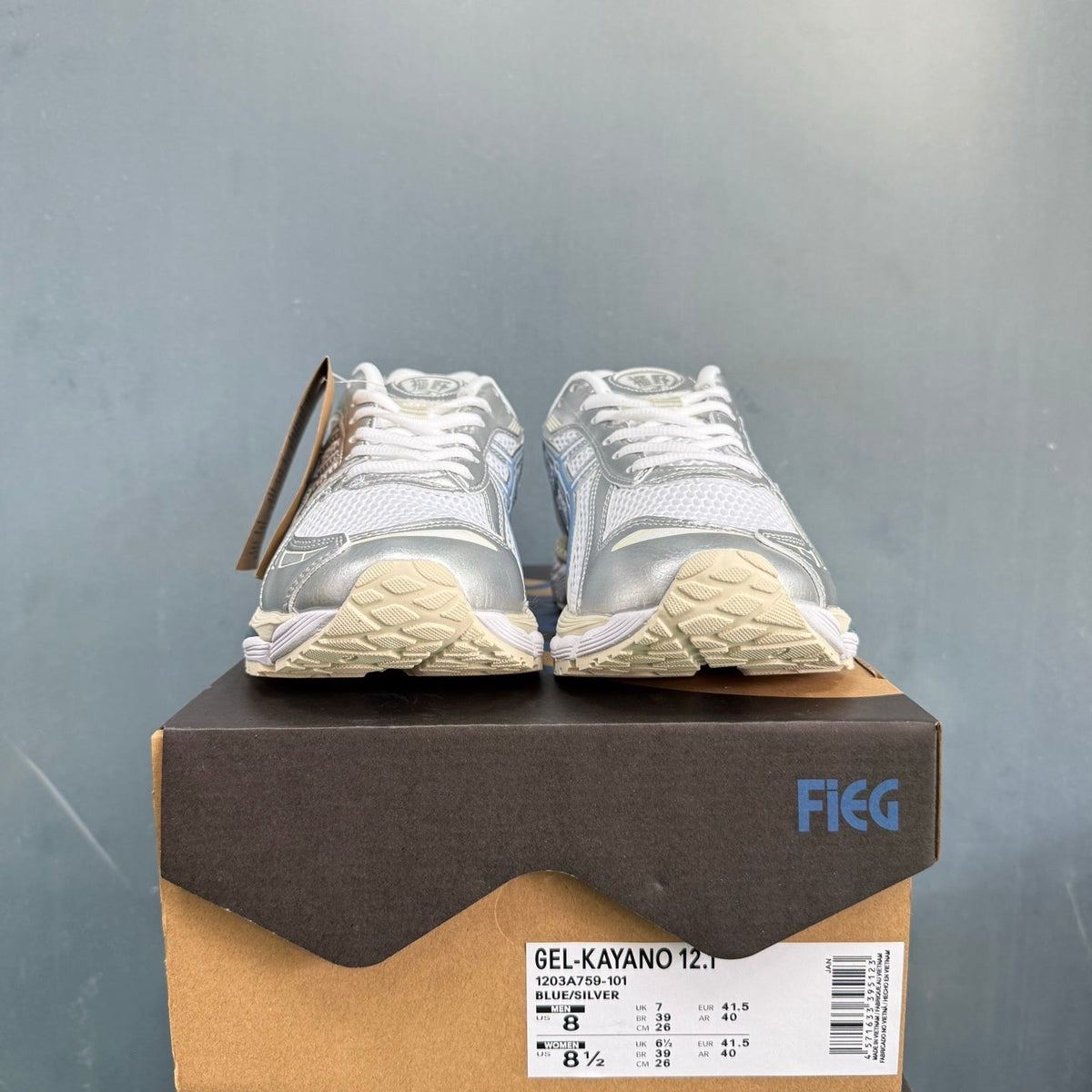 ASICS GEL-KAYANO 12.1 Running Sneakers in Blue Silver - product image from the listing.