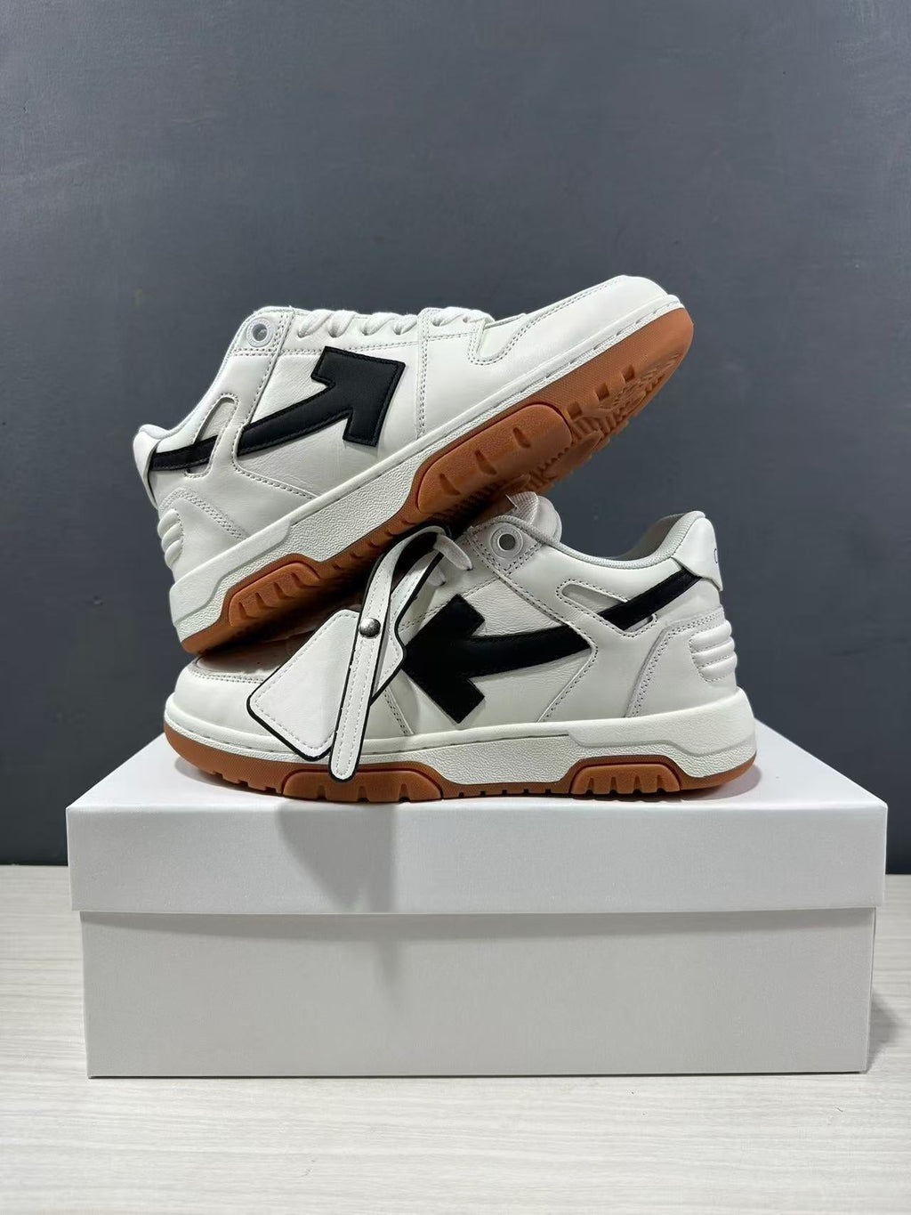 Off-White Out Of Office Sneakers in White Black OMIA189C99LEA0110110 - product image from the listing.