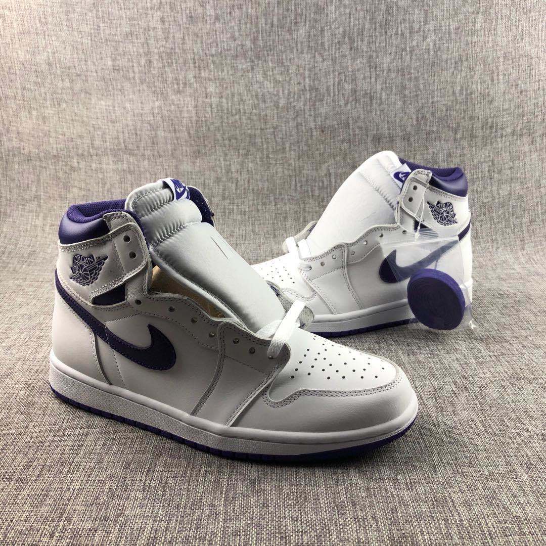Air Jordan 1 Court Purple High-Cut Sneakers White/Purple CD0461-151 - product image from the listing.