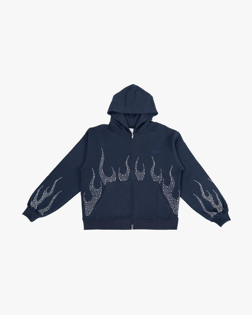 NAVY METAL FLAME ZIP UP HOODIE by EPTM — product image