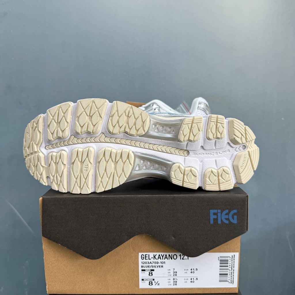 ASICS GEL-KAYANO 12.1 Running Sneakers in Blue Silver - product image from the listing.