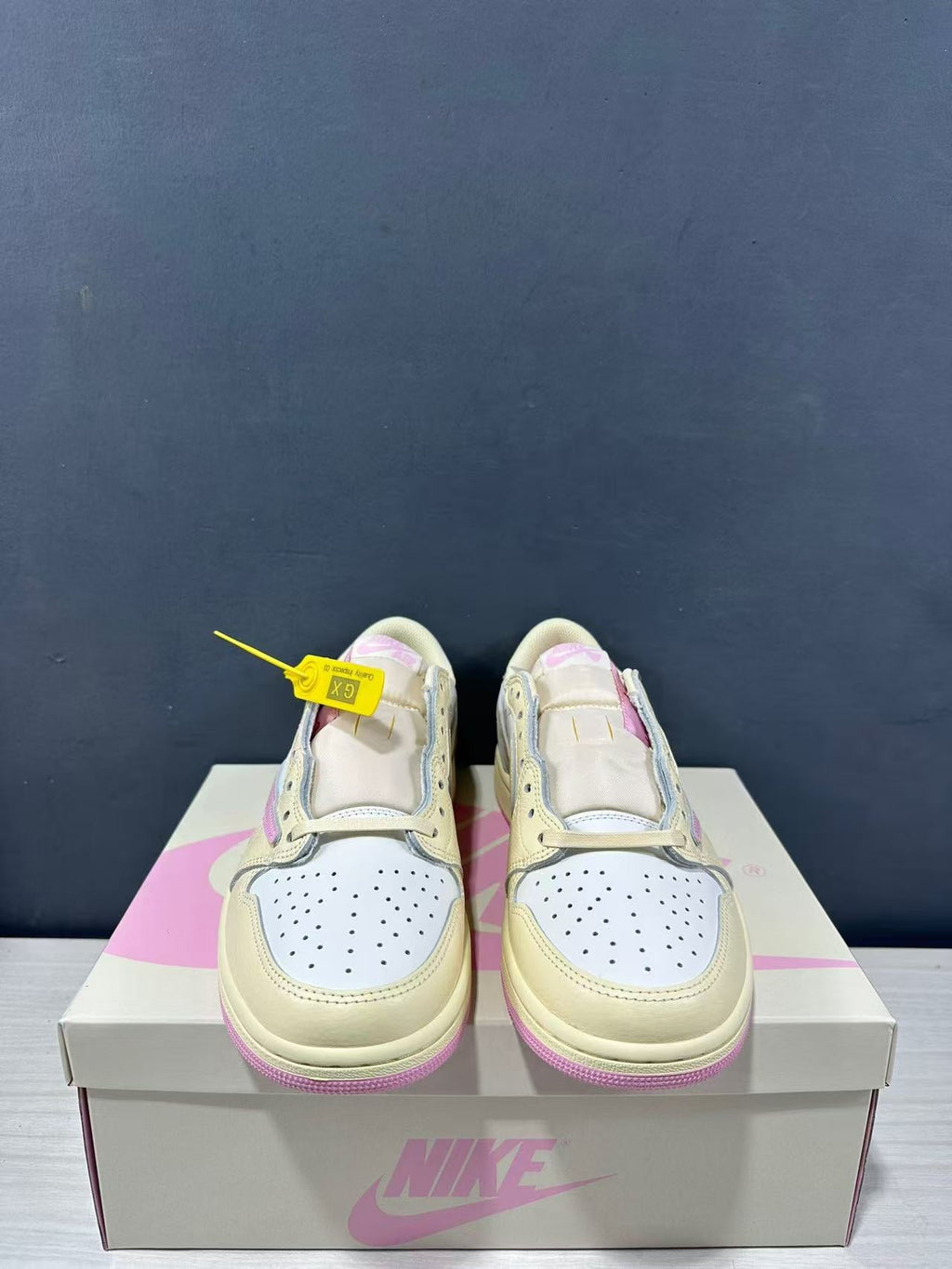 Jordan Travis Scott Air Jordan 1 Low OG Shy Sneakers in Pink - product image from the listing.