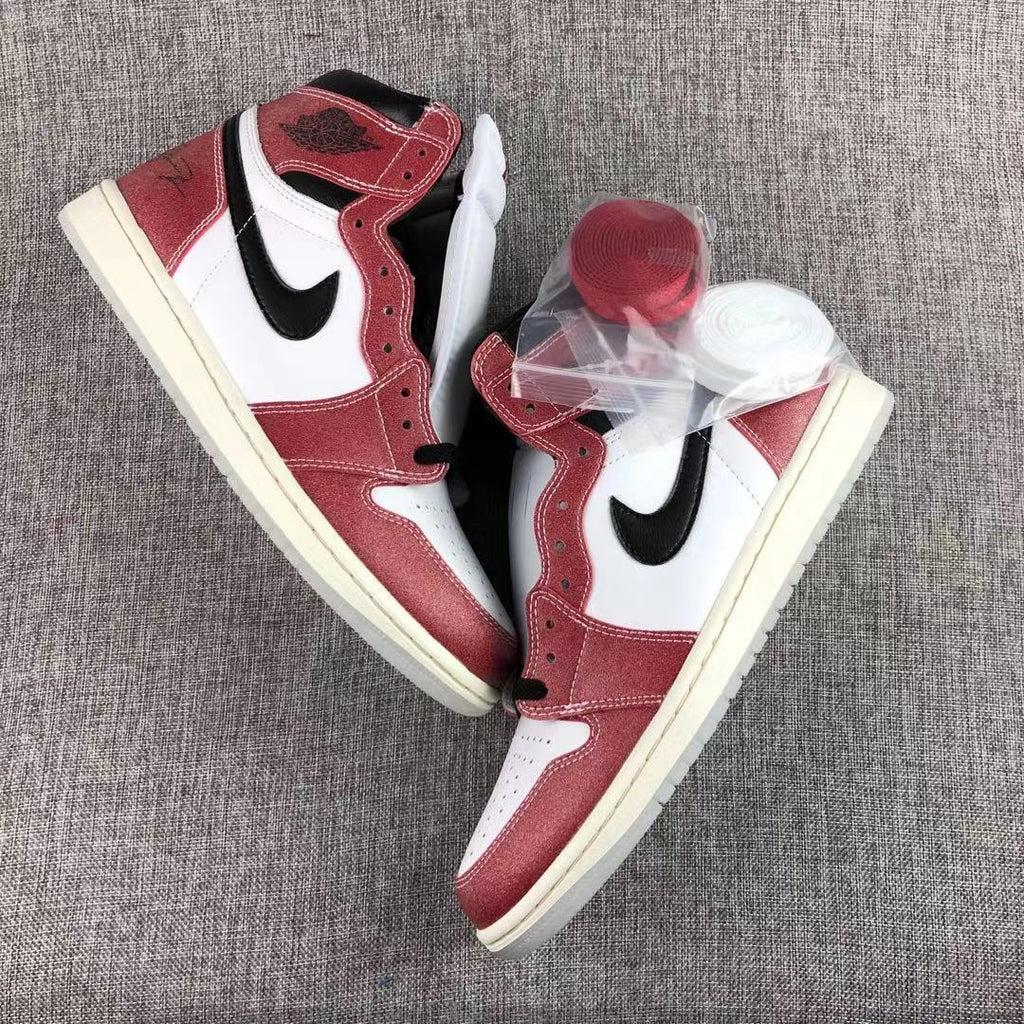 Jordan Trophy Room Air Jordan 1 High OG Sneakers in Red White Black DA2728-100 - product image from the listing.