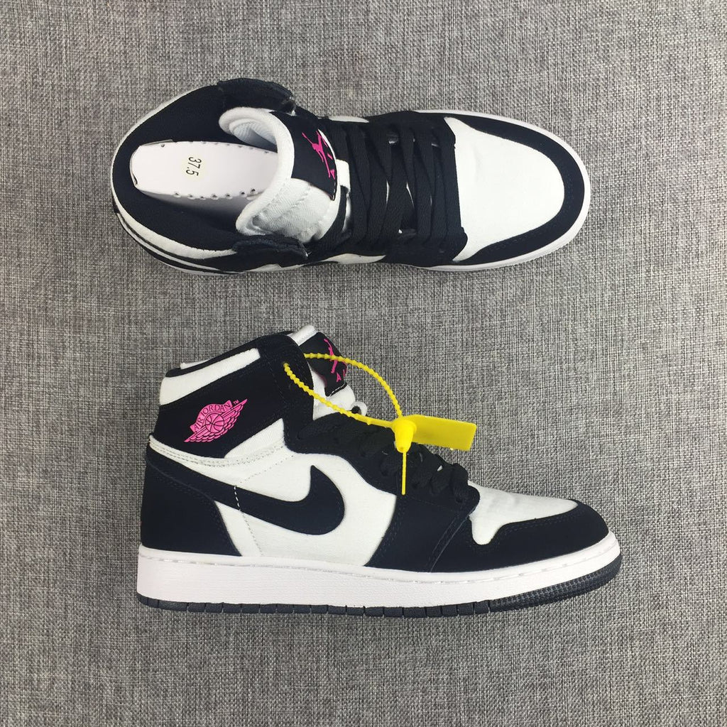 Air Jordan 1 High Black White Pink Sneakers - product image from the listing.
