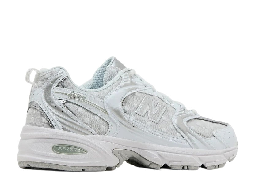 New Balance 530 White/Silver Metallic Polka Dots Sneakers - U530HFW