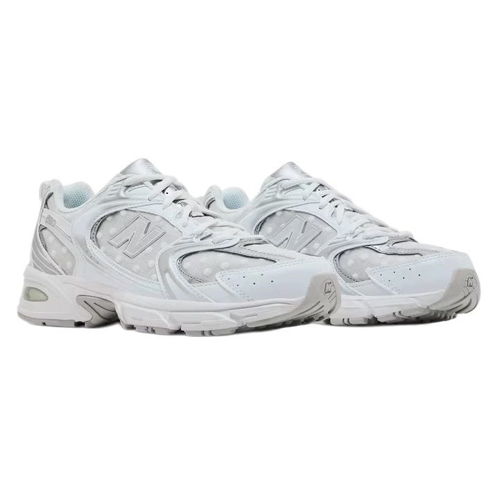 New Balance 530 White/Silver Metallic Polka Dots Sneakers - U530HFW