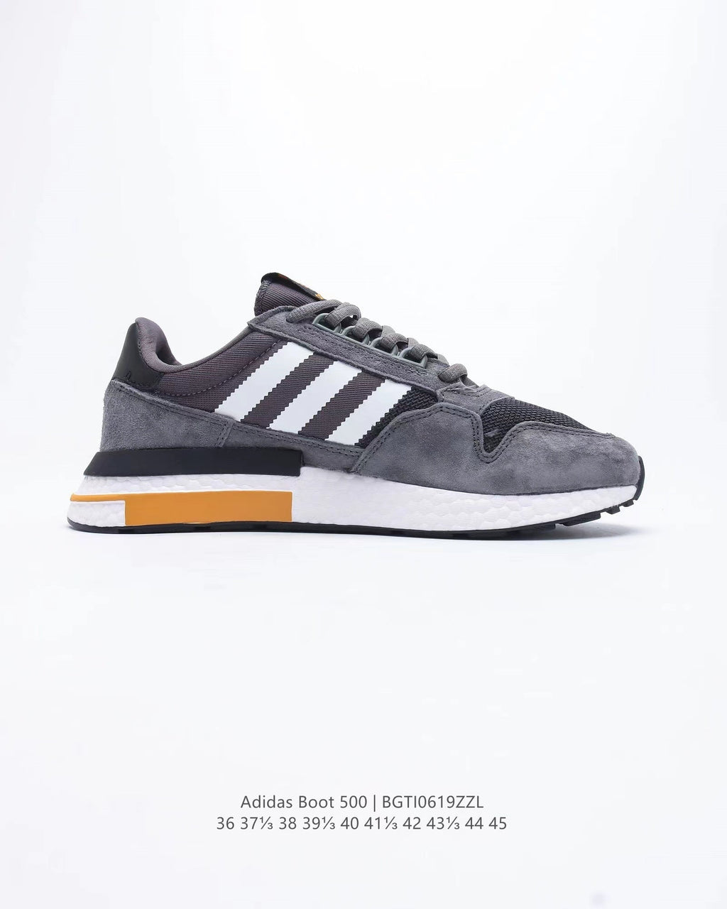 adidas Boot 500 Running Sneakers in Grey Black Orange - product image from the listing.
