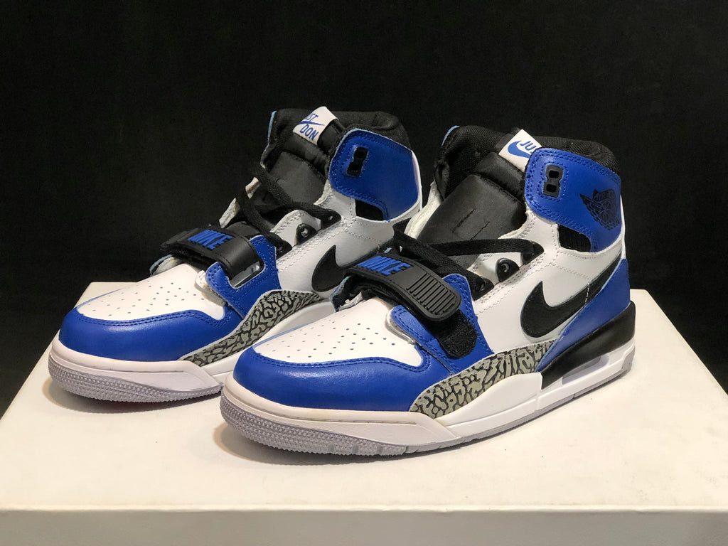 Jordan Legacy 312 High-Top Sneakers in White Blue AQ4160-104 - product image from the listing.