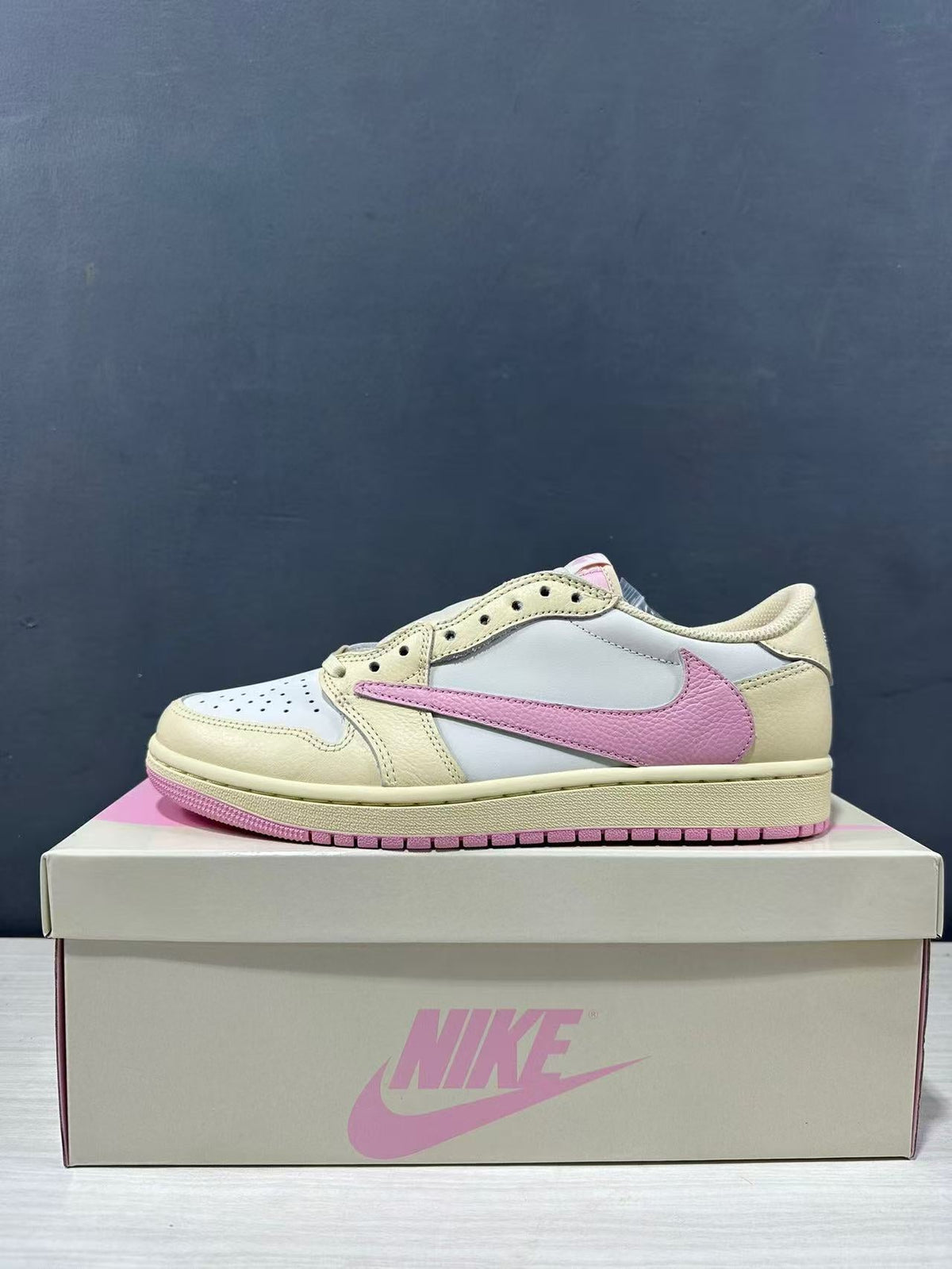 Jordan Travis Scott Air Jordan 1 Low OG Shy Sneakers in Pink - product image from the listing.