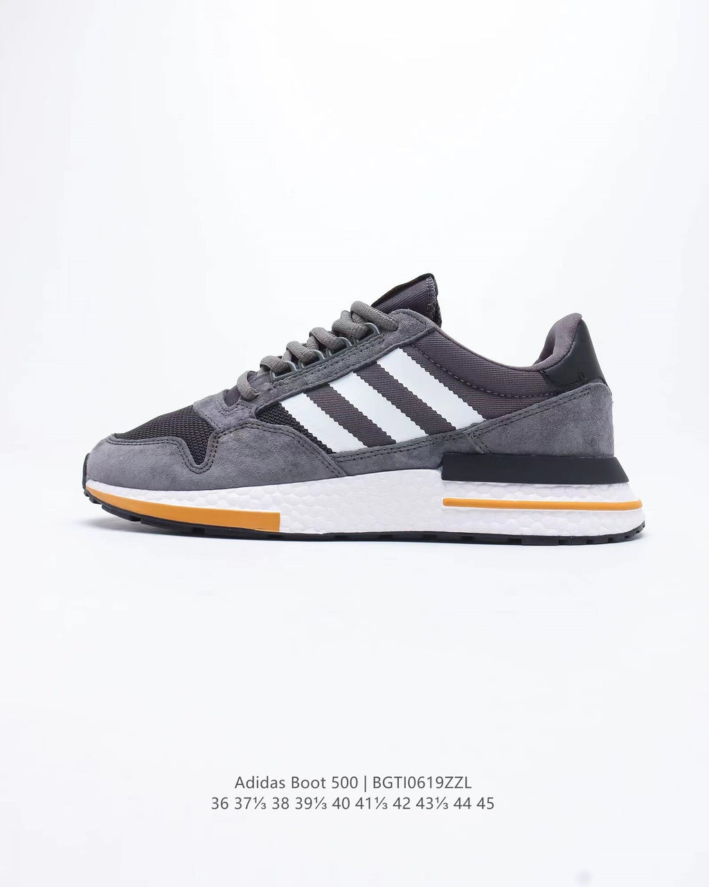 adidas Boot 500 Running Sneakers in Grey Black Orange - product image from the listing.