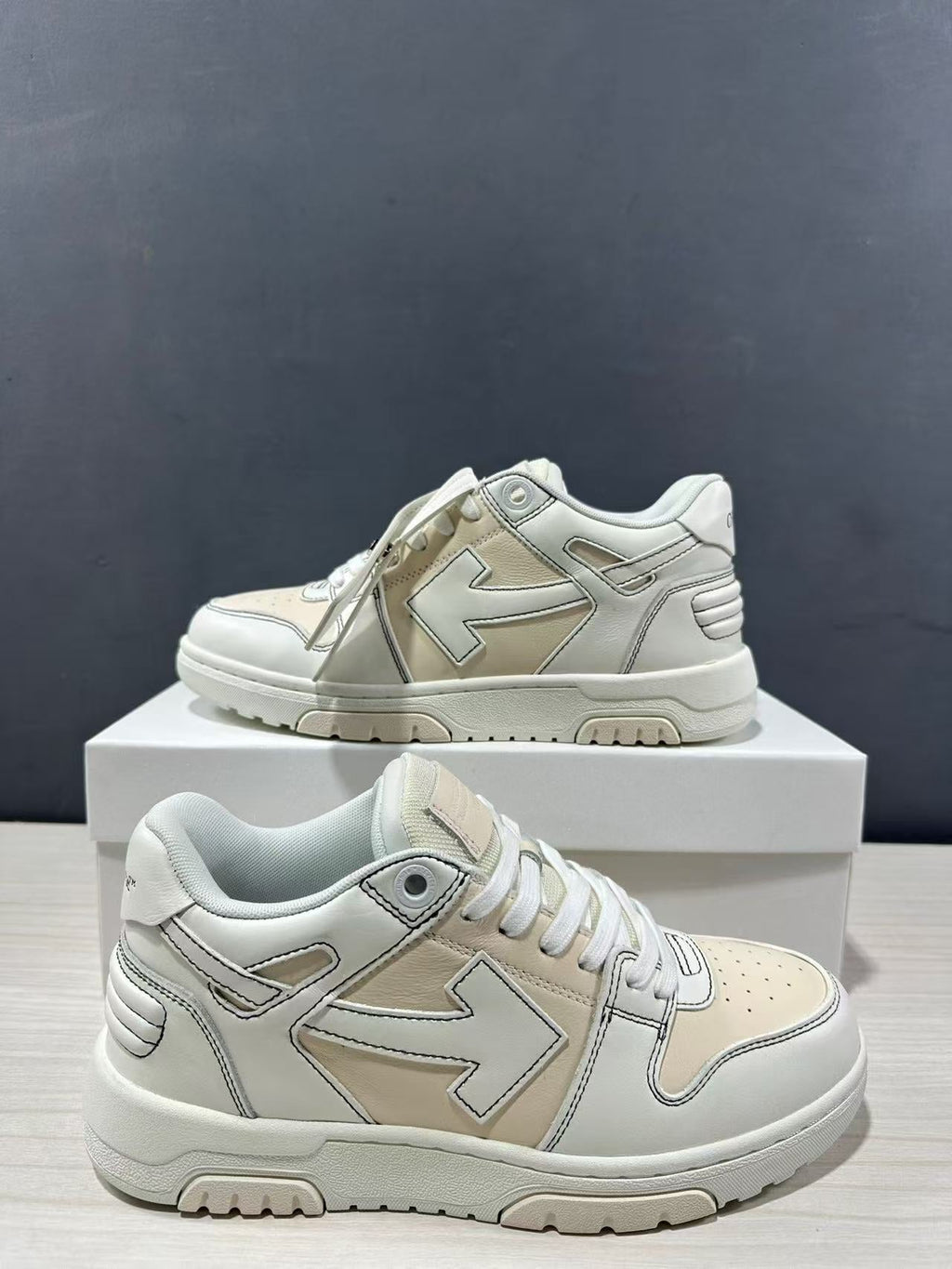 Off-White Off Court Leather Low-Top Sneakers in Cream White - product image from the listing.