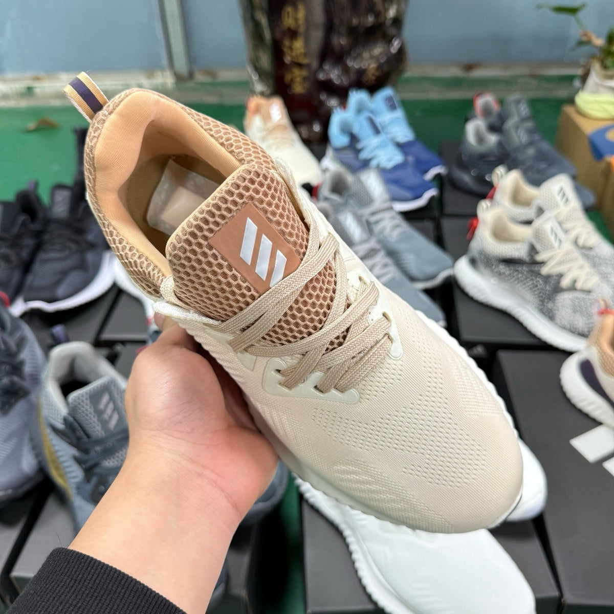 Adidas AlphaBounce Beyond M Trainers in Cream and Lavender - product image from the listing.