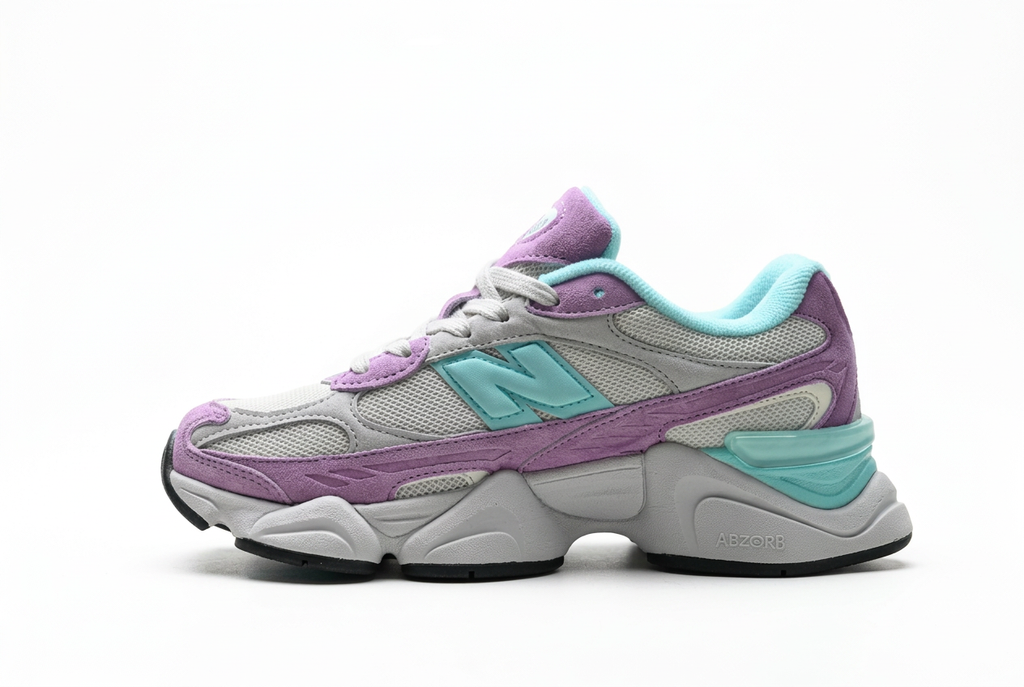 New Balance 9060 Grey & Lavender Sneakers with Turquoise Accents
