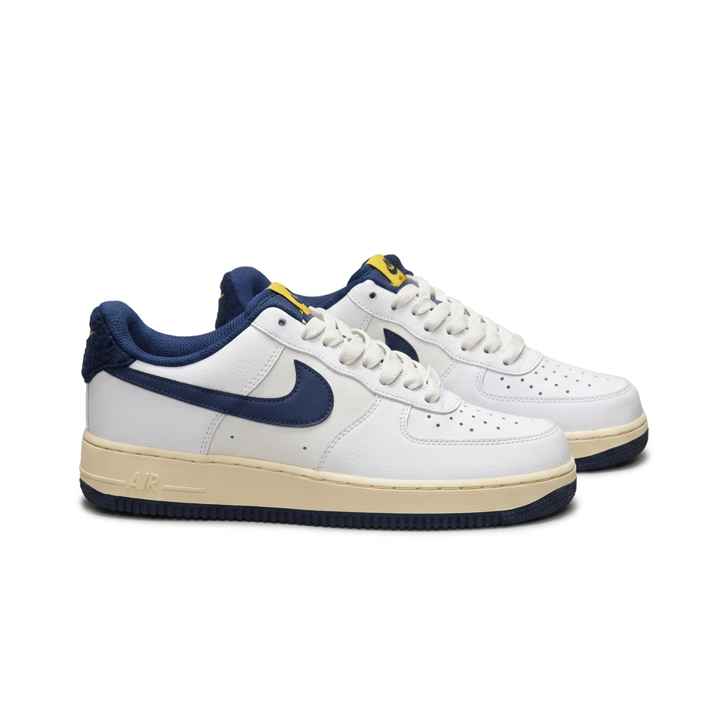 Nike White & Navy Low-Top Sneakers with Cream Sole