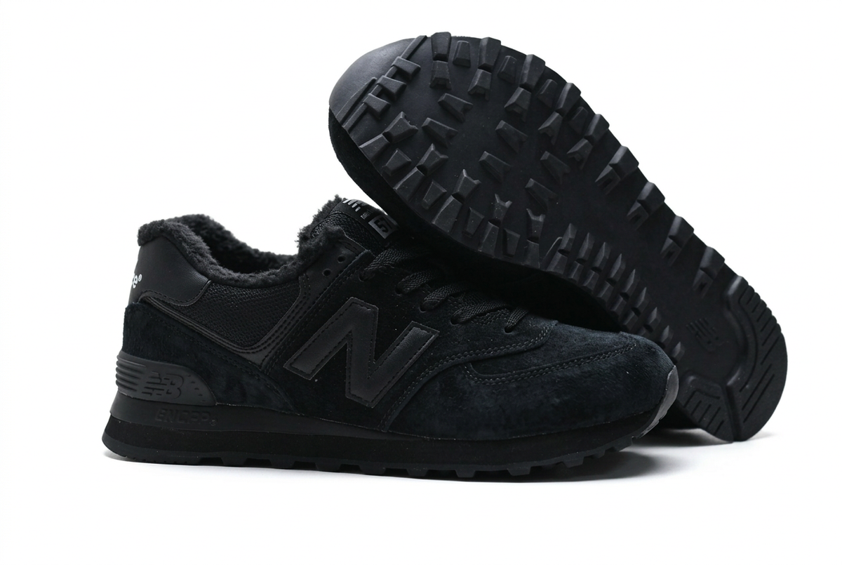 New Balance 574 All-Black Sneakers with Fuzzy Lining