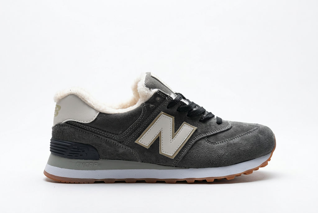 New Balance 574 Charcoal / Cream Sneakers with Fuzzy Lining