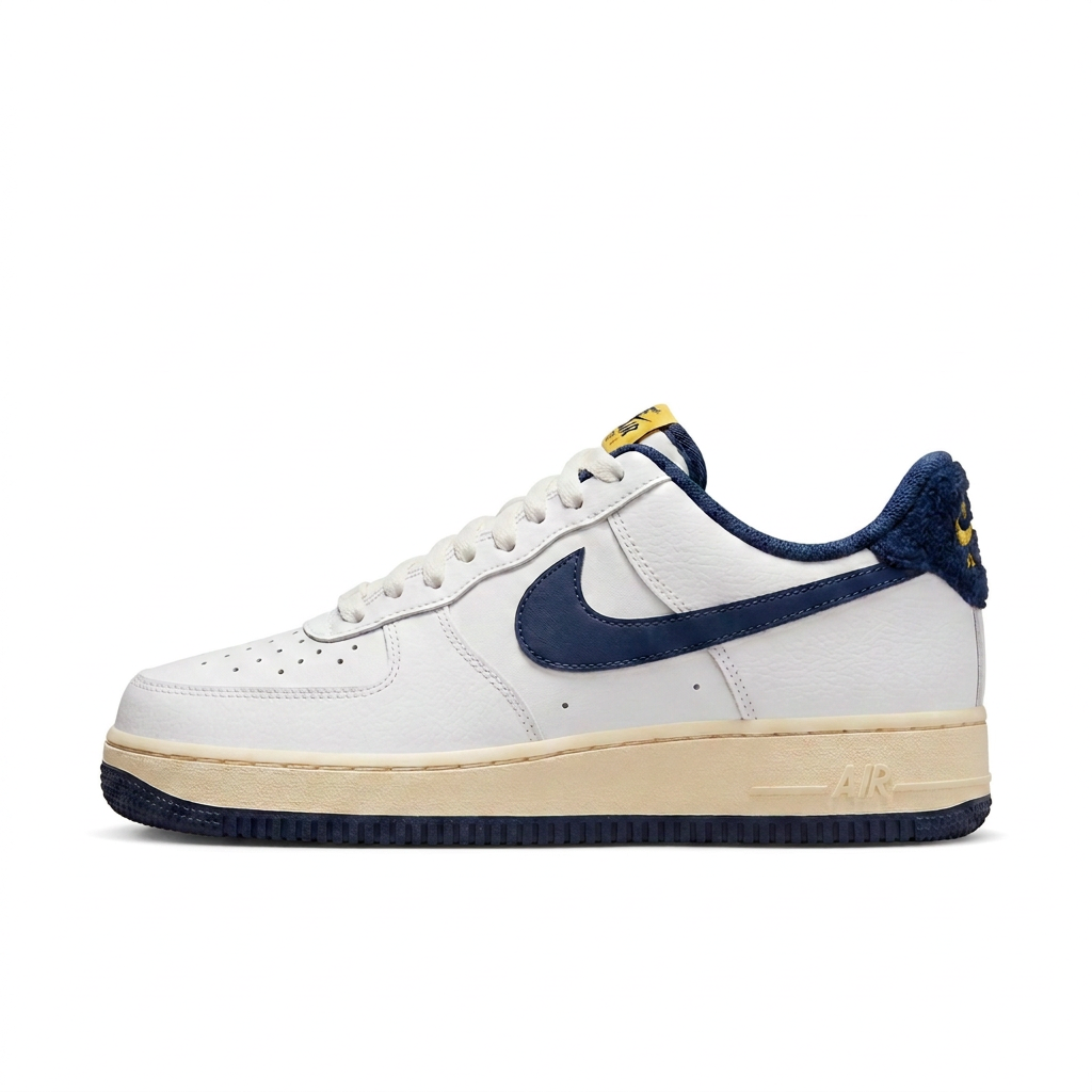 Nike White & Navy Low-Top Sneakers with Cream Sole