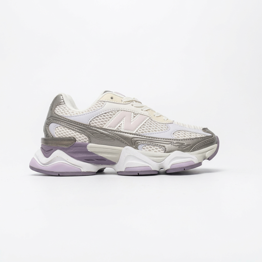 New Balance 9060 White & Grey Sneakers with Lavender Accents