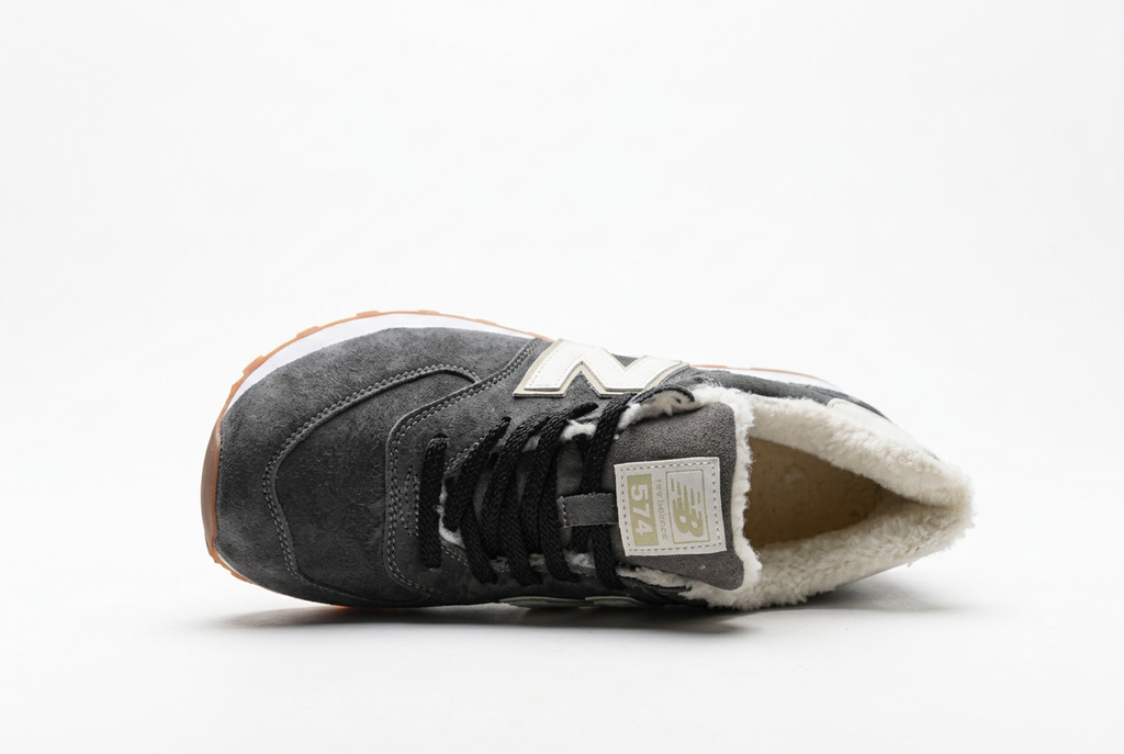New Balance 574 Charcoal / Cream Sneakers with Fuzzy Lining