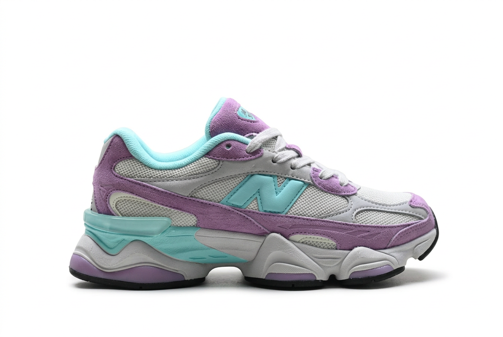 New Balance 9060 Grey & Lavender Sneakers with Turquoise Accents