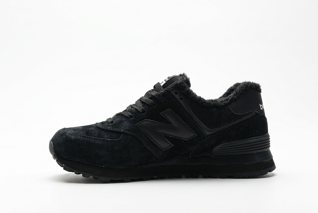 New Balance 574 All-Black Sneakers with Fuzzy Lining