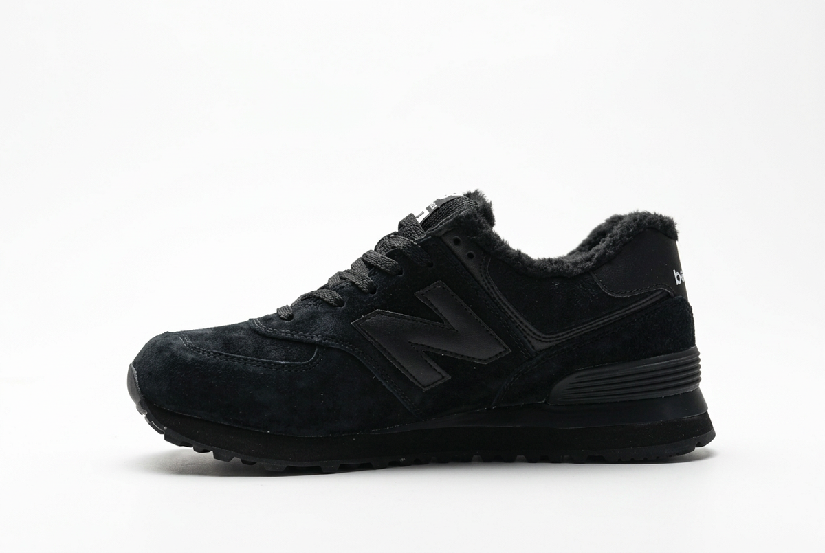 New Balance 574 All-Black Sneakers with Fuzzy Lining