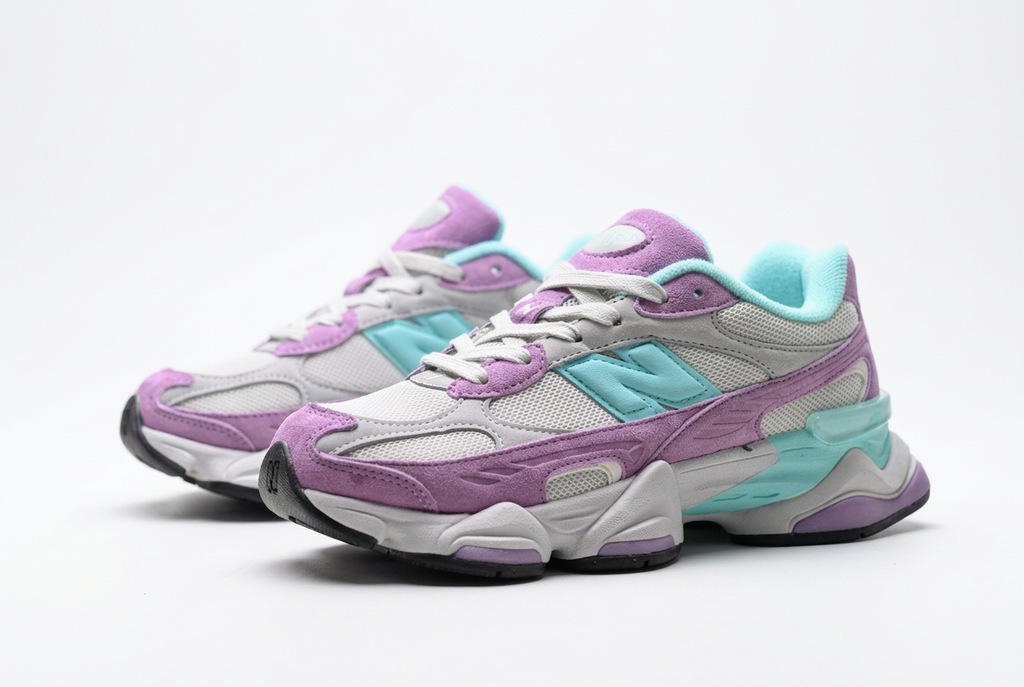 New Balance 9060 Grey & Lavender Sneakers with Turquoise Accents