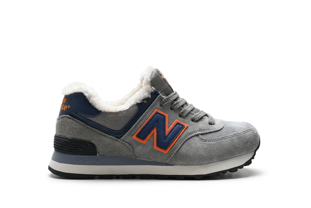 New Balance Grey & Navy Sneakers with Orange Accents and Fuzzy Lining