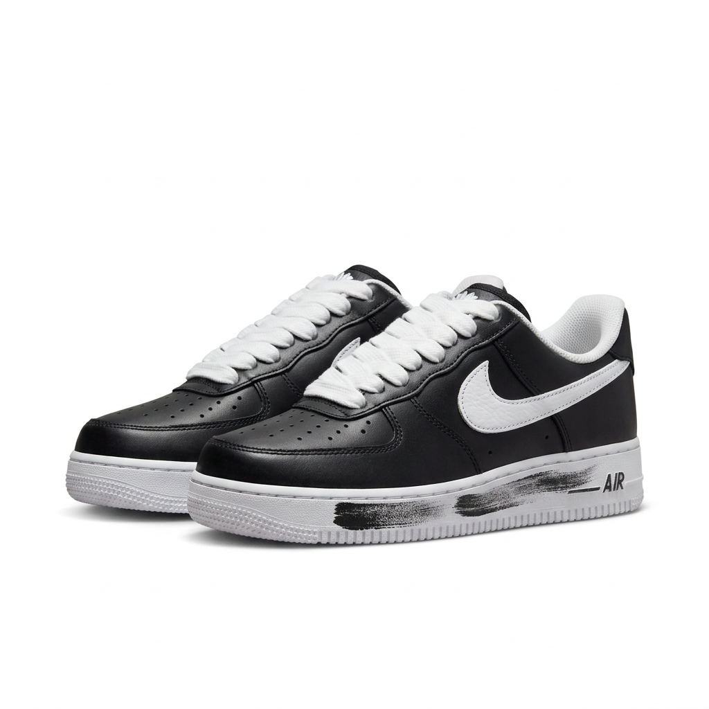 Nike Black & White Low-Top Sneakers with Brushstroke Sole