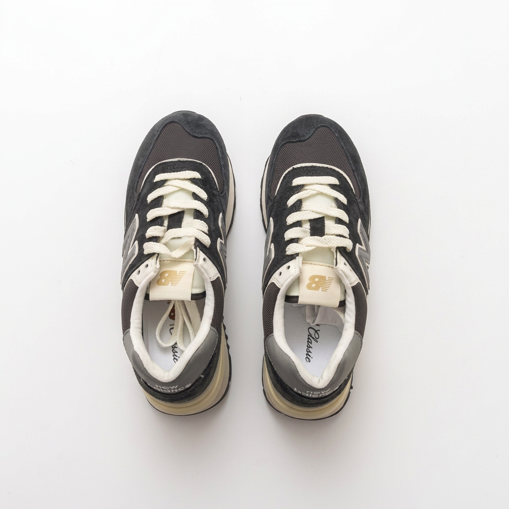 New Balance 574 Black & Grey Sneakers with Cream Sole