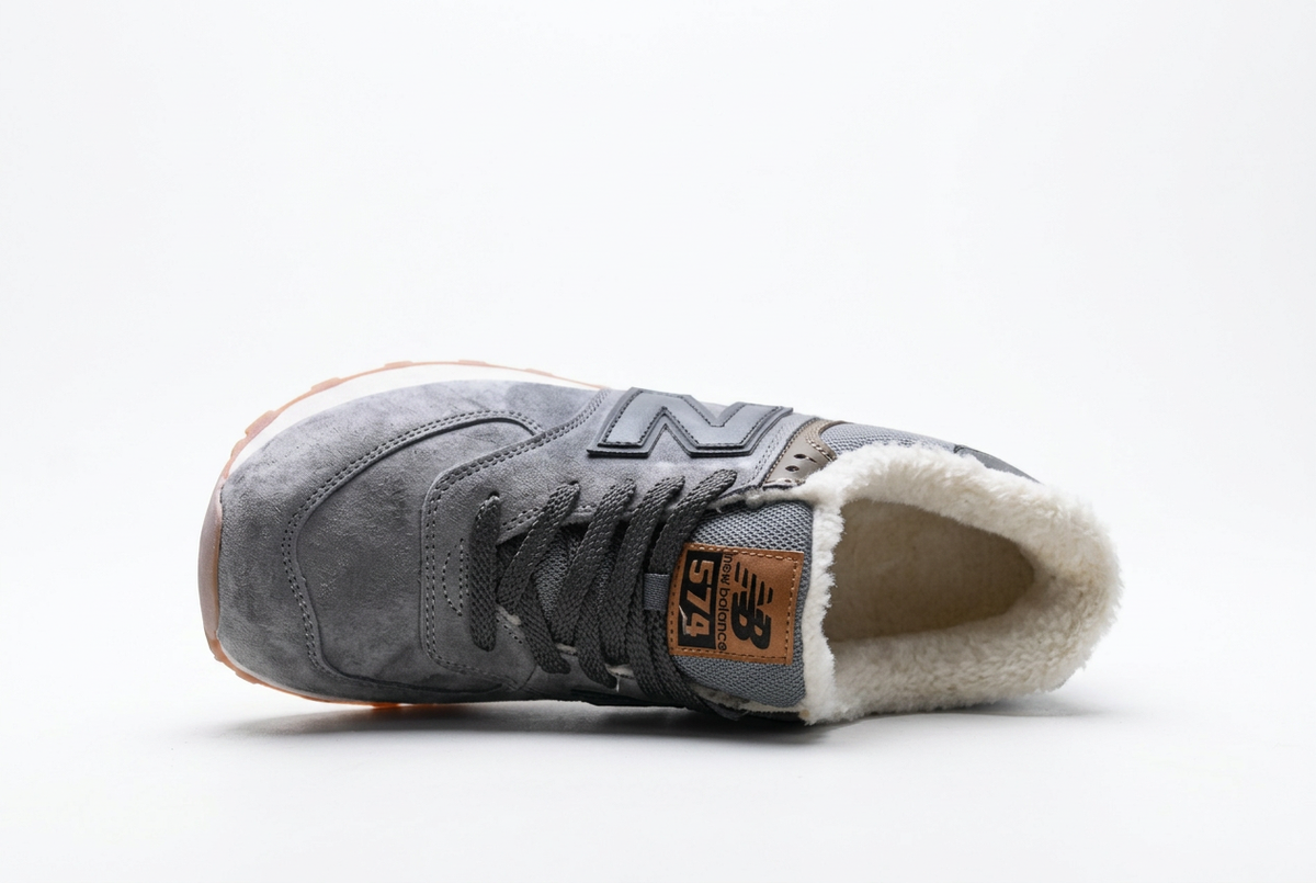 New Balance 574 Grey Sneakers with Fuzzy Lining & Gum Sole