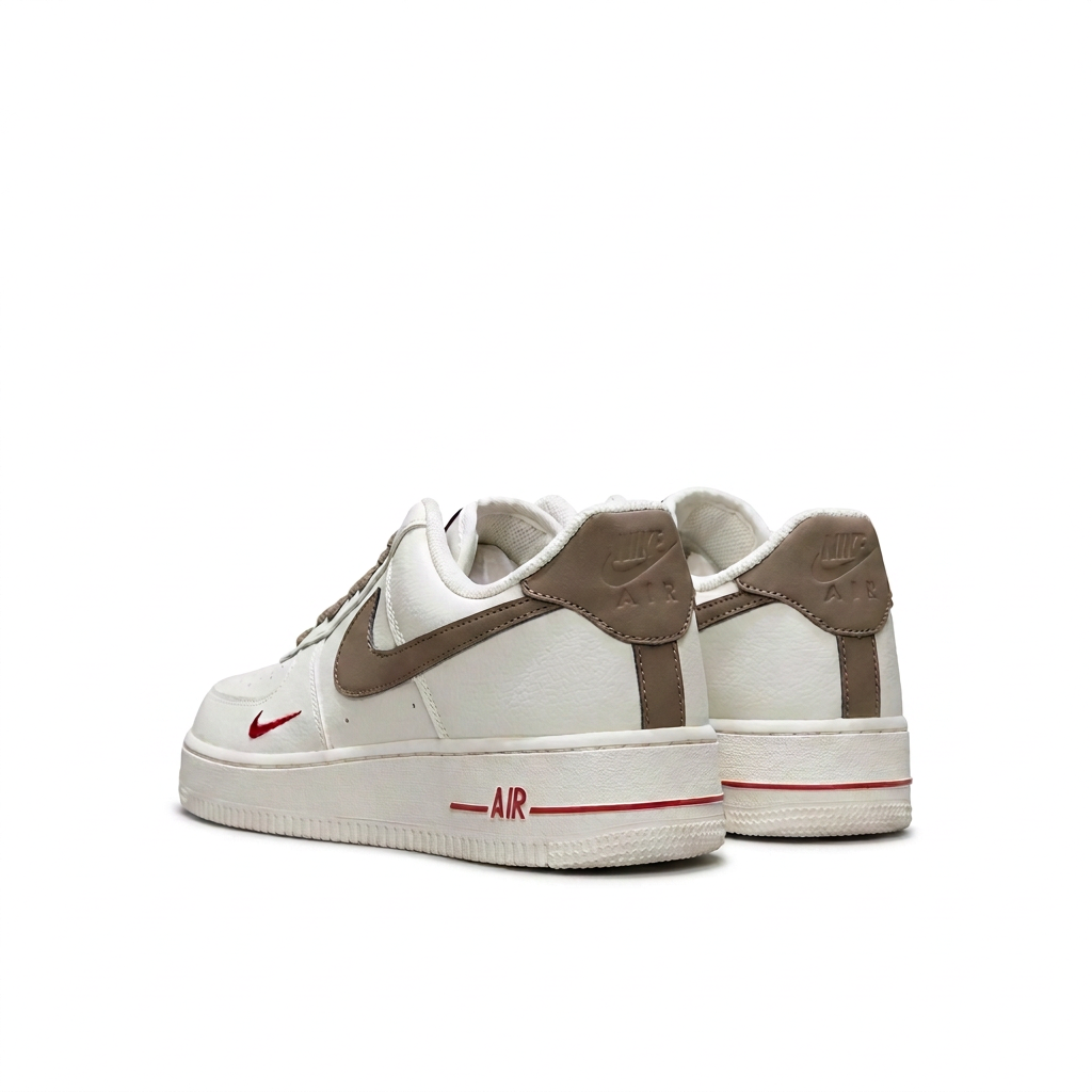 Nike White & Brown Low-Top Sneakers with Red Accents