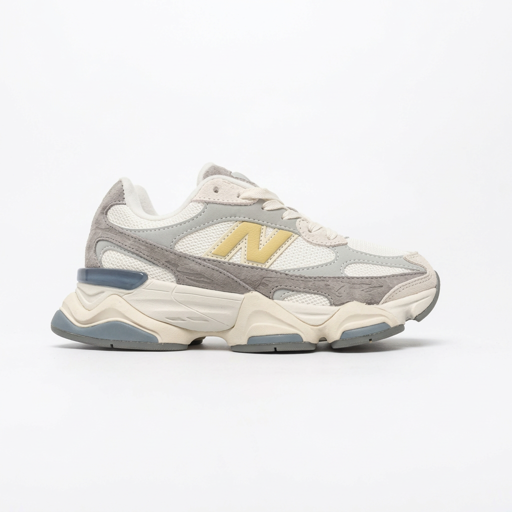 New Balance 9060 Grey & Cream Sneakers with Yellow Accents