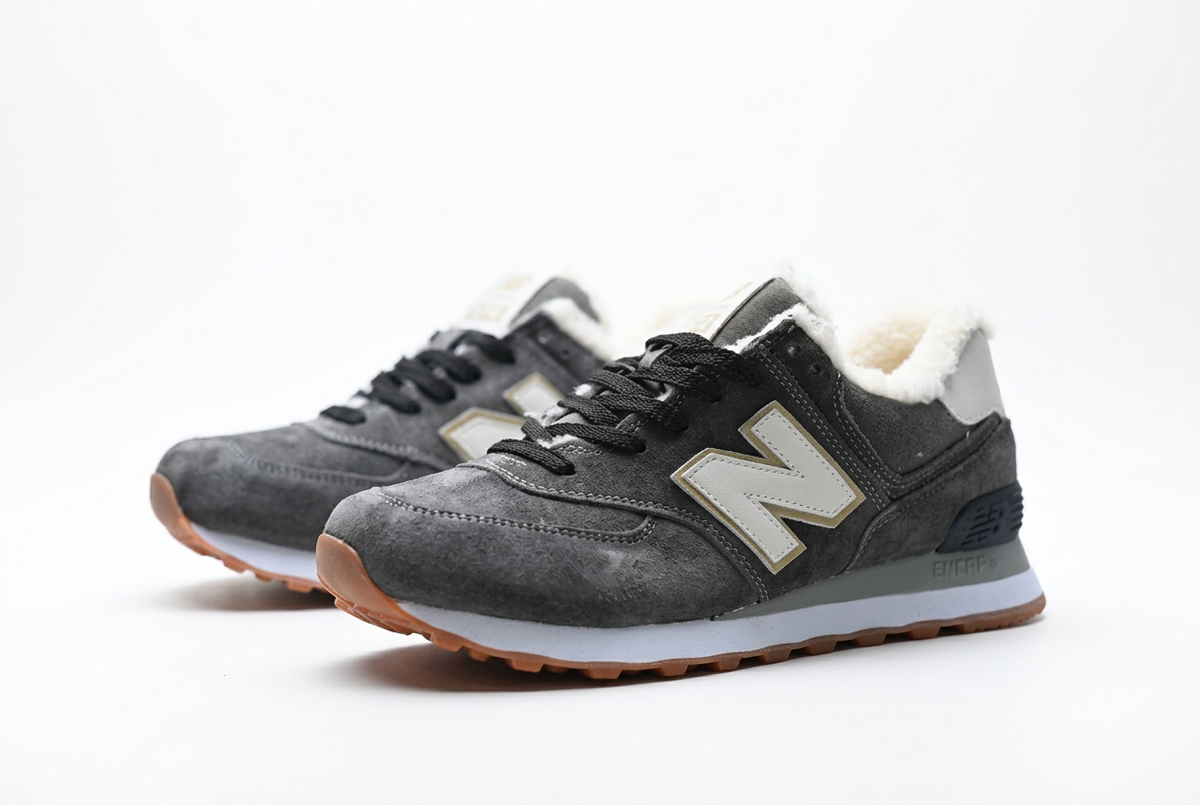 New Balance 574 Charcoal / Cream Sneakers with Fuzzy Lining