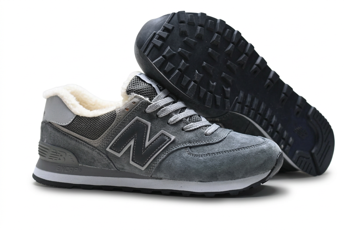 New Balance 574 Grey Sneakers with Fuzzy Lining