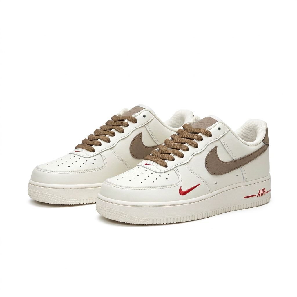 Nike White & Brown Low-Top Sneakers with Red Accents