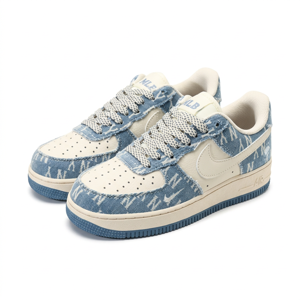Nike Blue & Cream Patterned Low-Top Sneakers