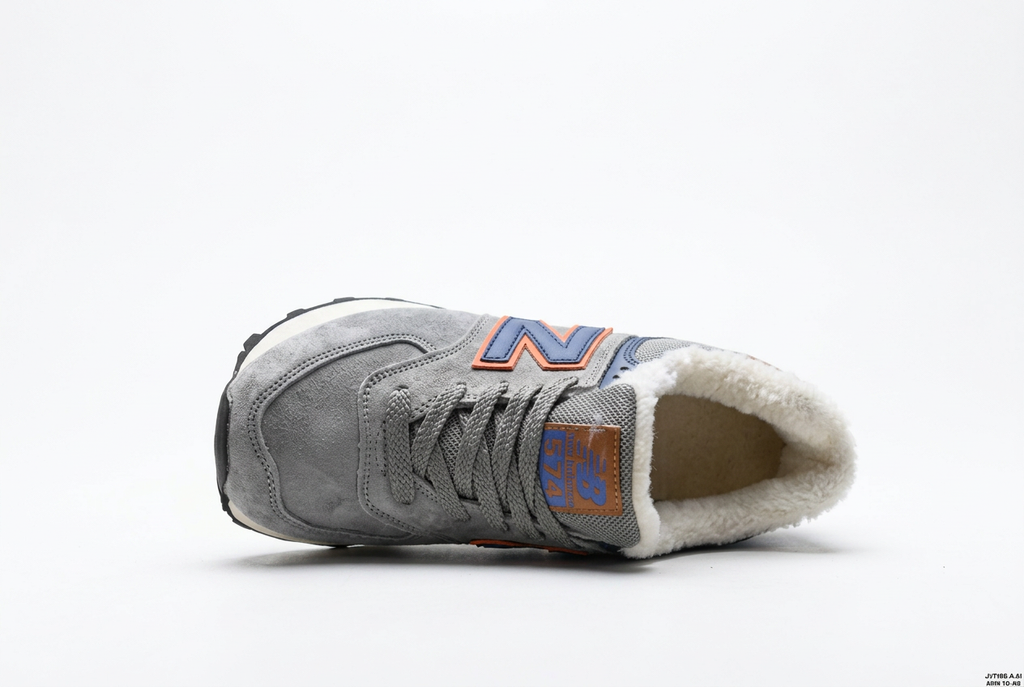 New Balance Grey & Navy Sneakers with Orange Accents and Fuzzy Lining