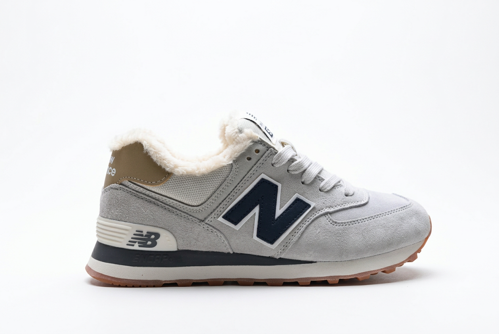 New Balance 574 Light Grey / Navy Sneakers with Fuzzy Lining