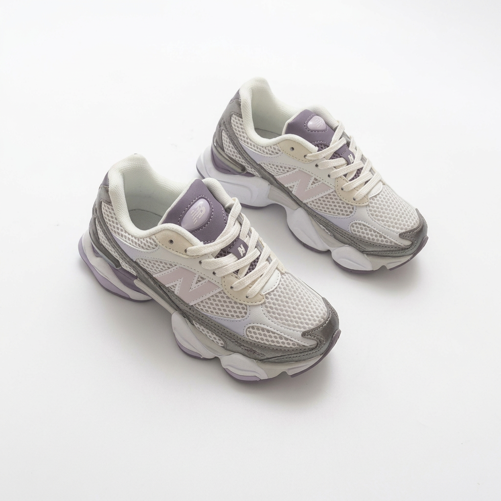 New Balance 9060 White & Grey Sneakers with Lavender Accents