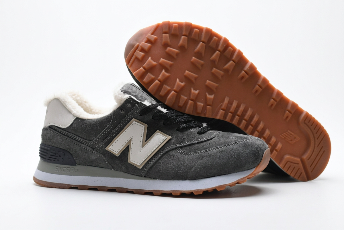 New Balance 574 Charcoal / Cream Sneakers with Fuzzy Lining