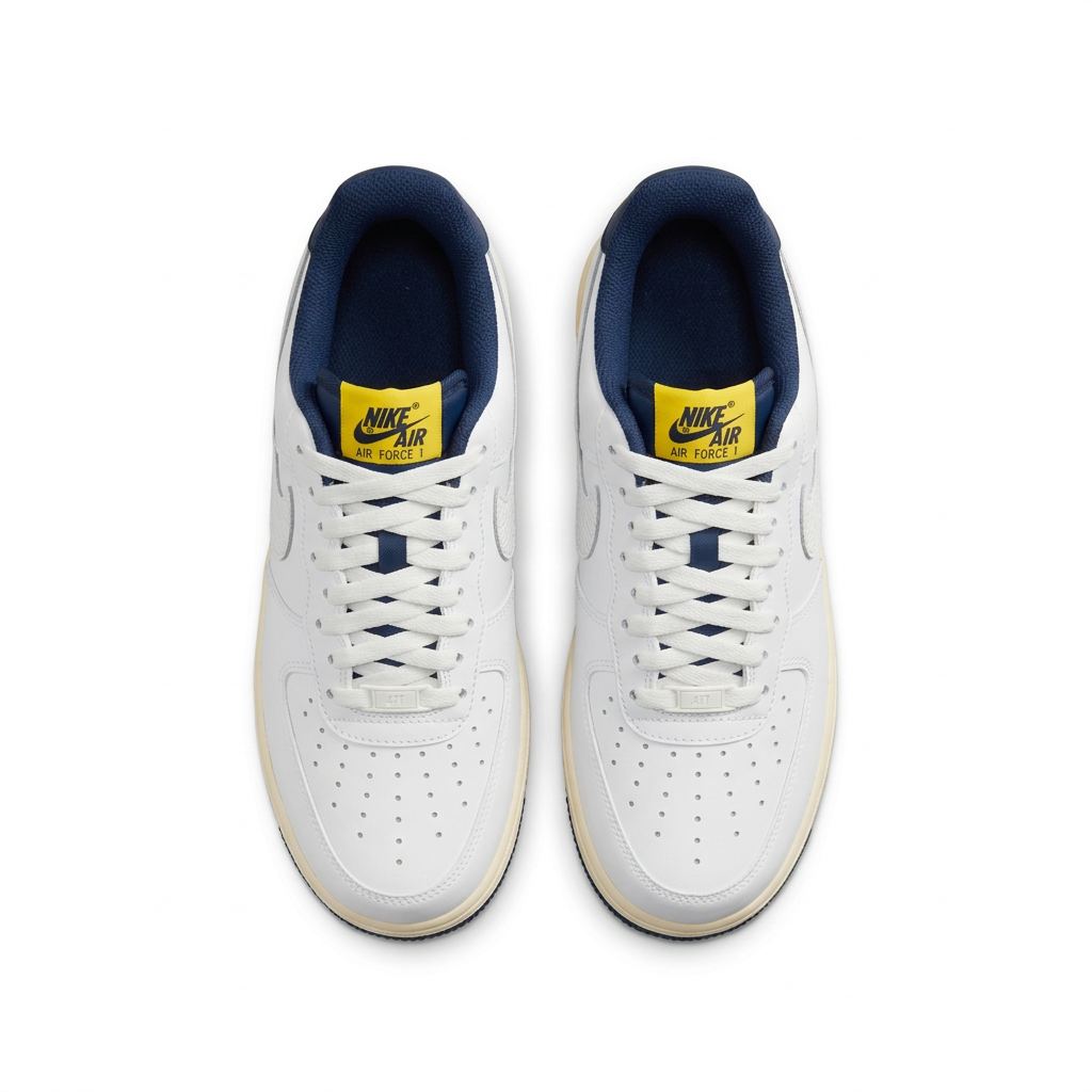 Nike White & Navy Low-Top Sneakers with Cream Sole