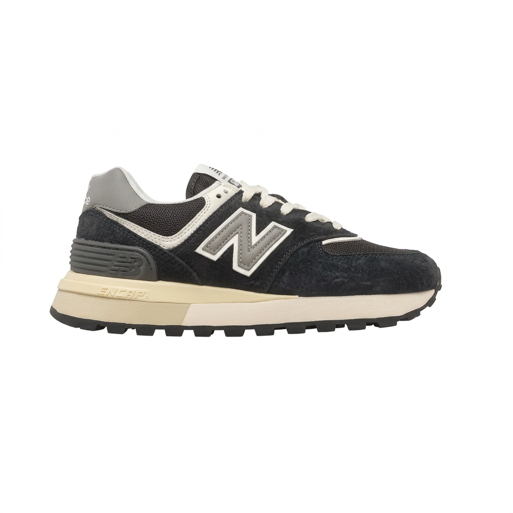New Balance 574 Black & Grey Sneakers with Cream Sole