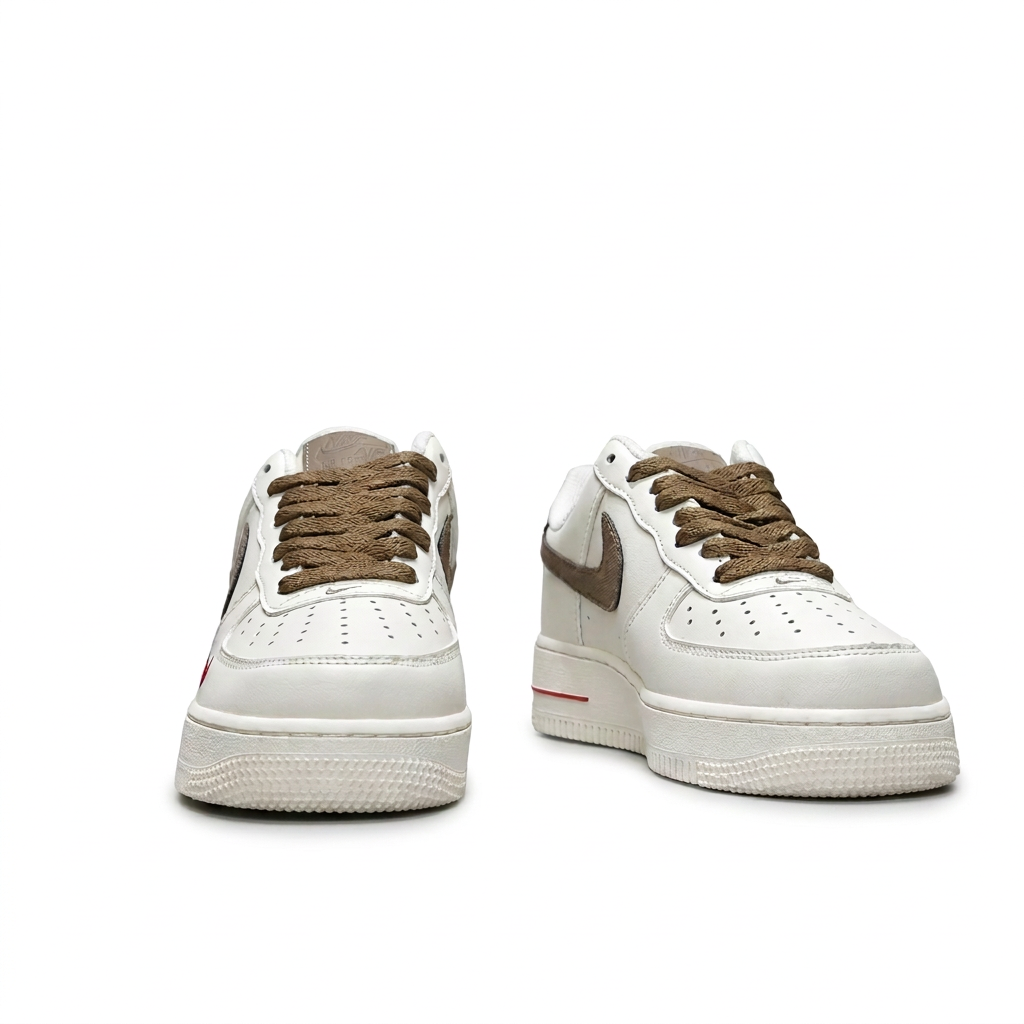 Nike White & Brown Low-Top Sneakers with Red Accents