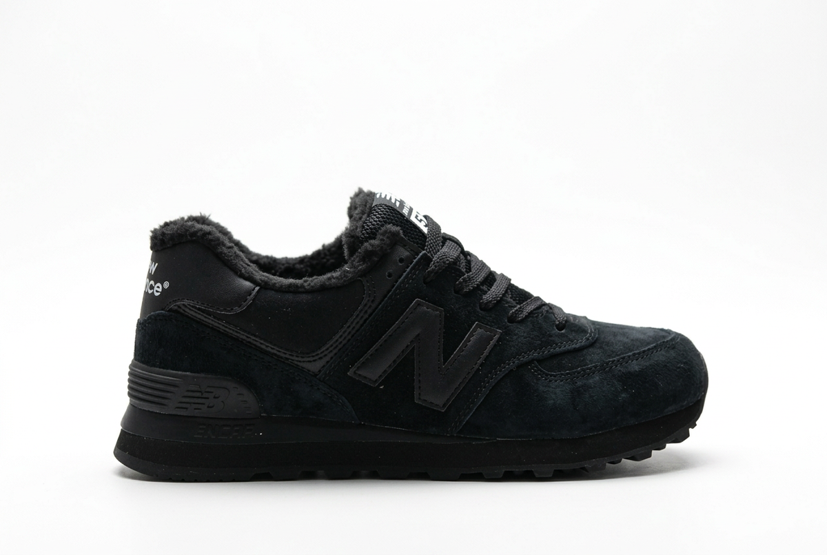New Balance 574 All-Black Sneakers with Fuzzy Lining