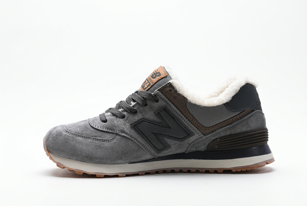 New Balance 574 Grey Sneakers with Fuzzy Lining & Gum Sole
