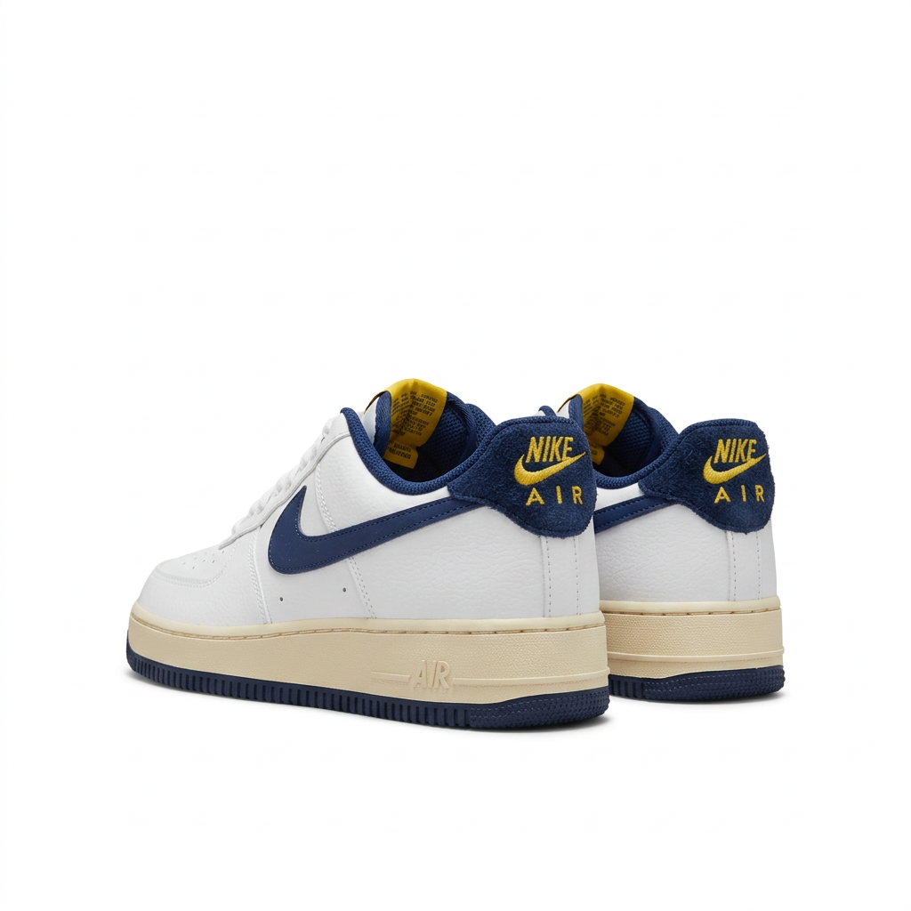 Nike White & Navy Low-Top Sneakers with Cream Sole