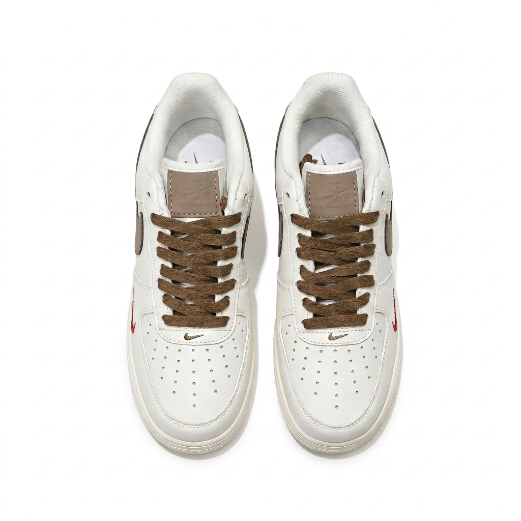 Nike White & Brown Low-Top Sneakers with Red Accents