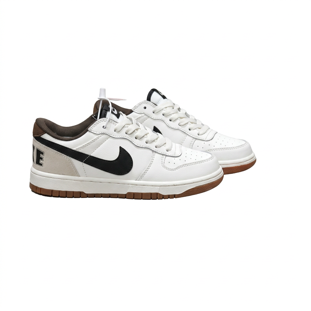 Nike White & Black Low-Top Sneakers with Gum Sole